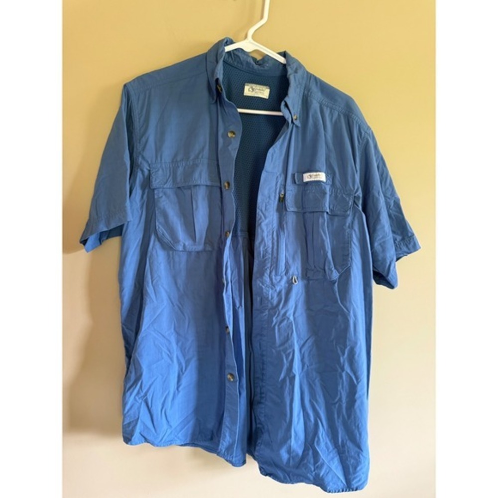Gander Mountain Guide Series Mens Blue Ripstop Fishing Shirt Short Sleeve Medium